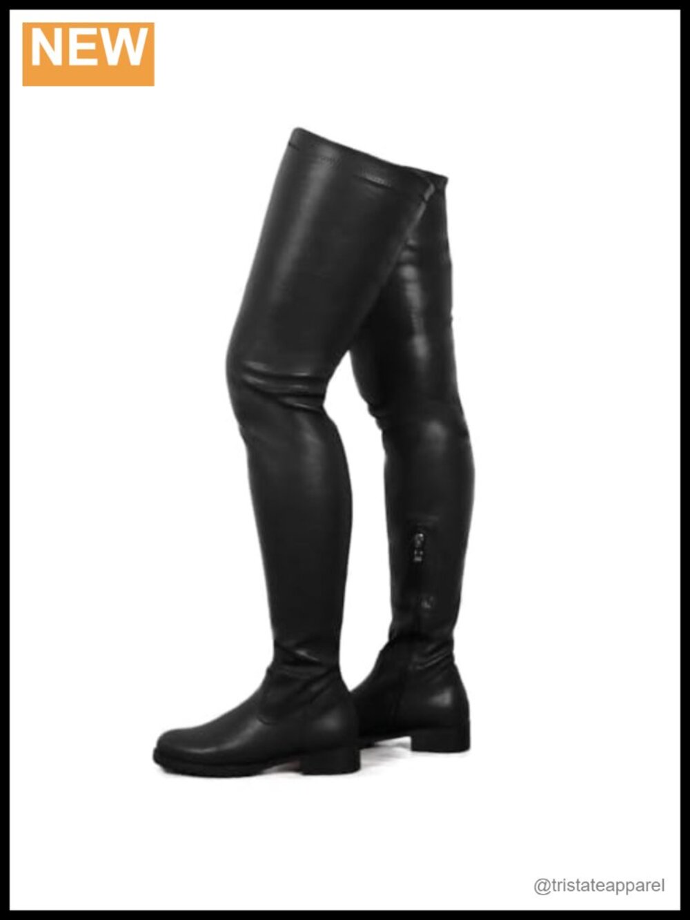 Over Knee Boots Round Toe Block Heel Pull On Faux Leather Stretch